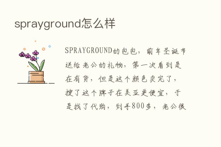 sprayground怎么样