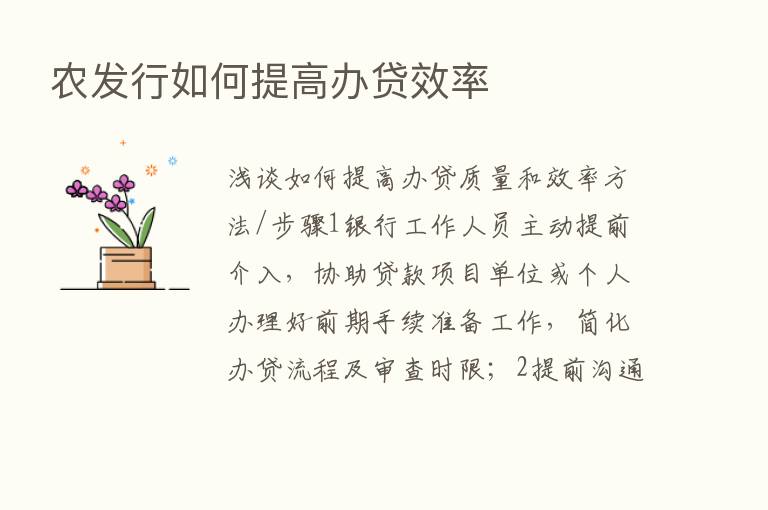 农发行如何提高办贷效率