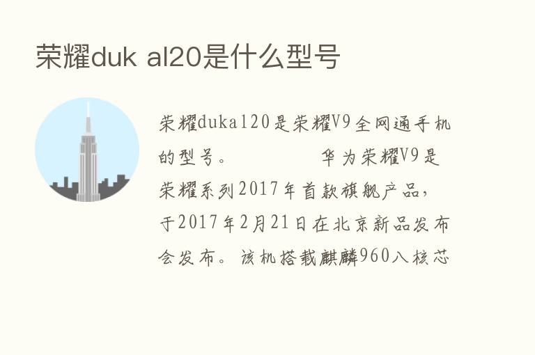       duk al20是什么型号