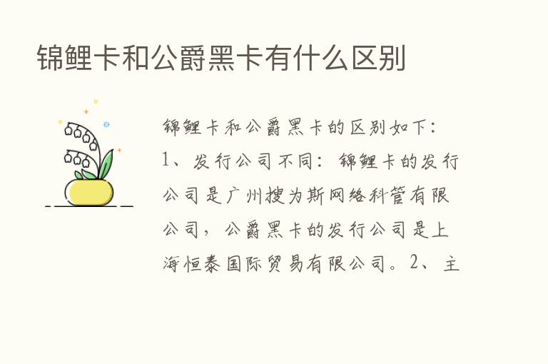 锦鲤卡和公爵黑卡有什么区别