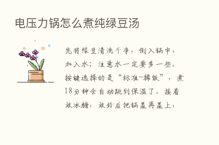 电压力锅怎么煮纯绿豆汤