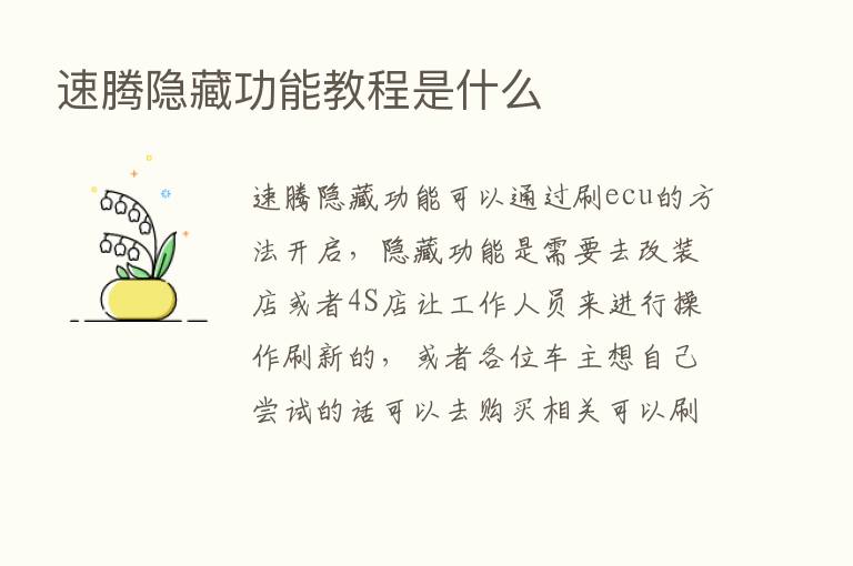 速腾隐藏功能教程是什么