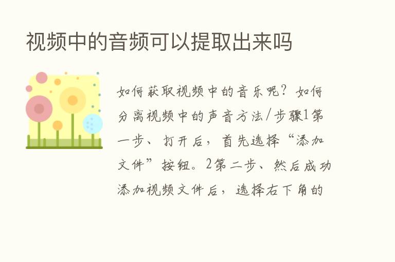 视频中的音频可以提取出来吗