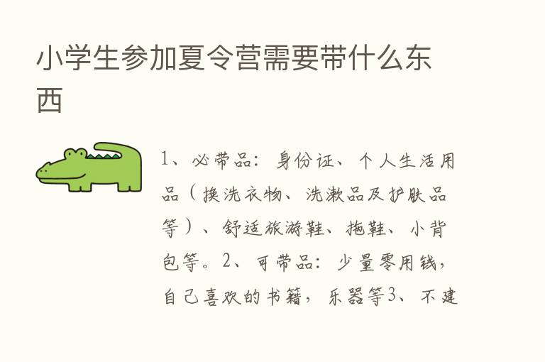 小学生参加夏令营需要带什么东西