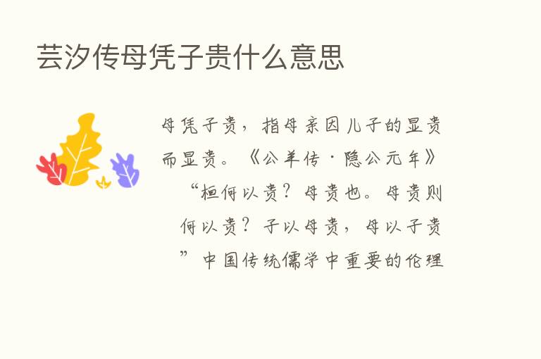 芸汐传母凭子贵什么意思