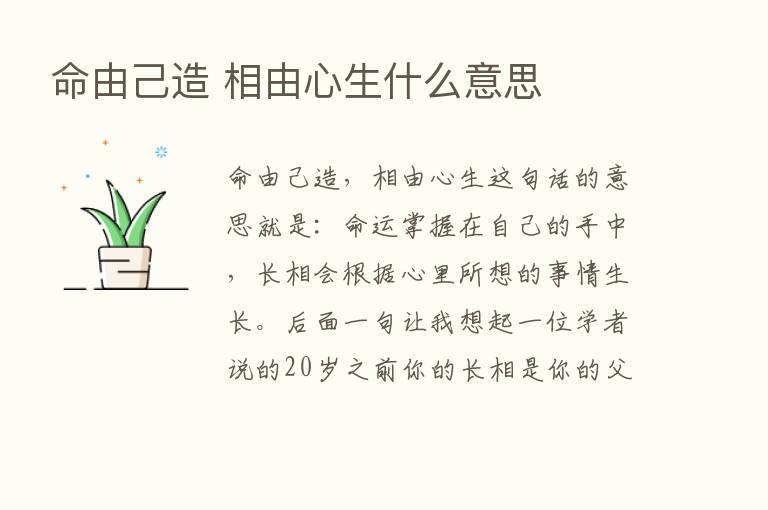 命由己造 相由心生什么意思