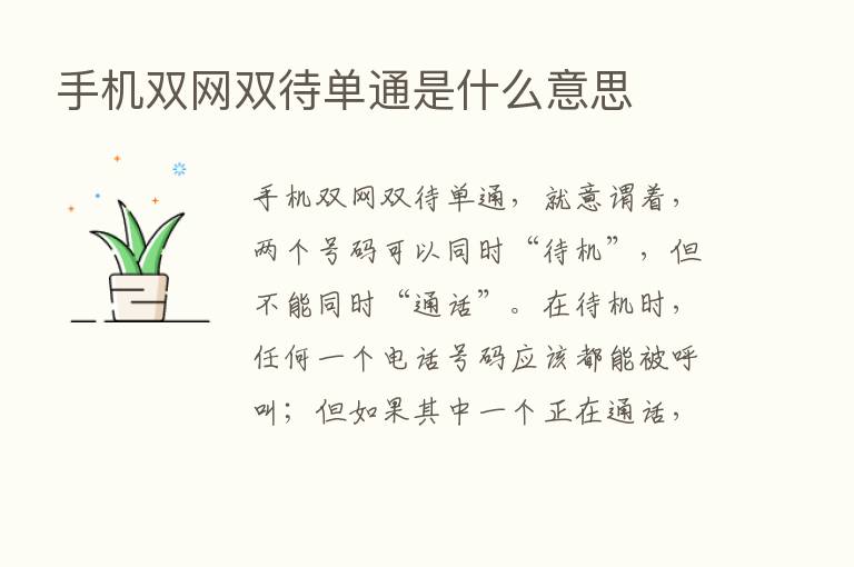 手机双网双待单通是什么意思