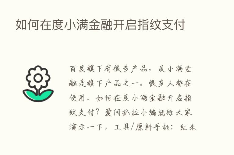 如何在度小满金融开启指纹支付