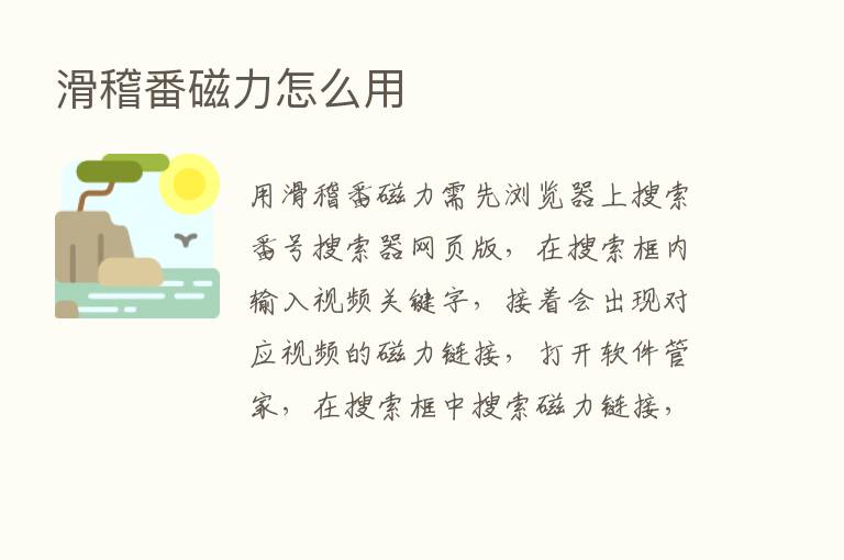 滑稽番磁力怎么用