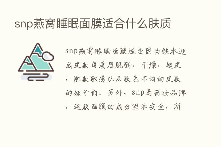 snp燕窝睡眠面膜适合什么肤质