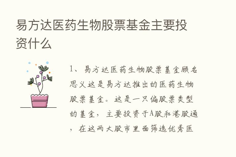 易方达医药生物股票基金主要投资什么