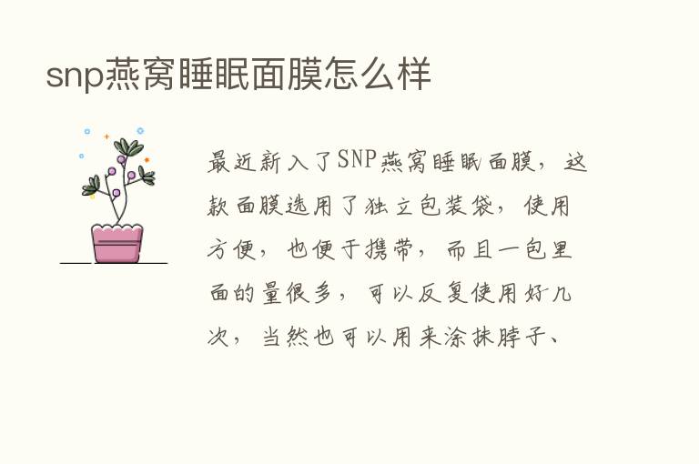 snp燕窝睡眠面膜怎么样