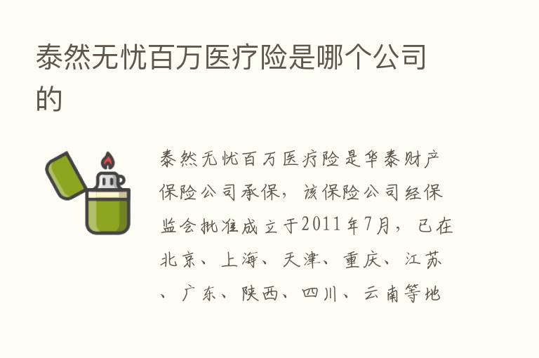 泰然无忧白万医疗险是哪个公司的