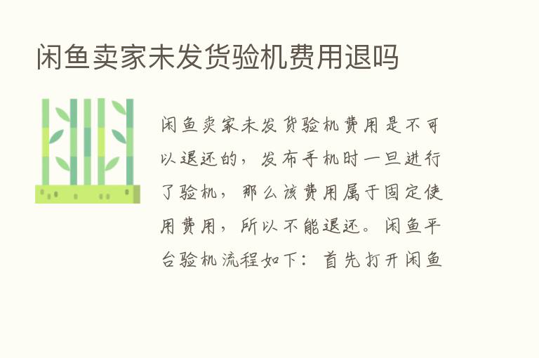 闲鱼卖家未发货验机费用退吗