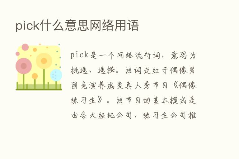 pick什么意思网络用语