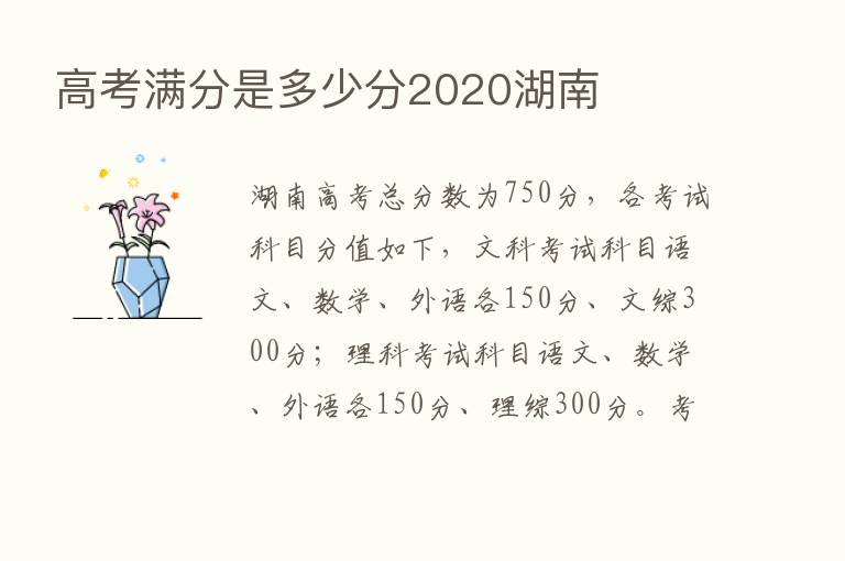 高考满分是多少分2020湖南