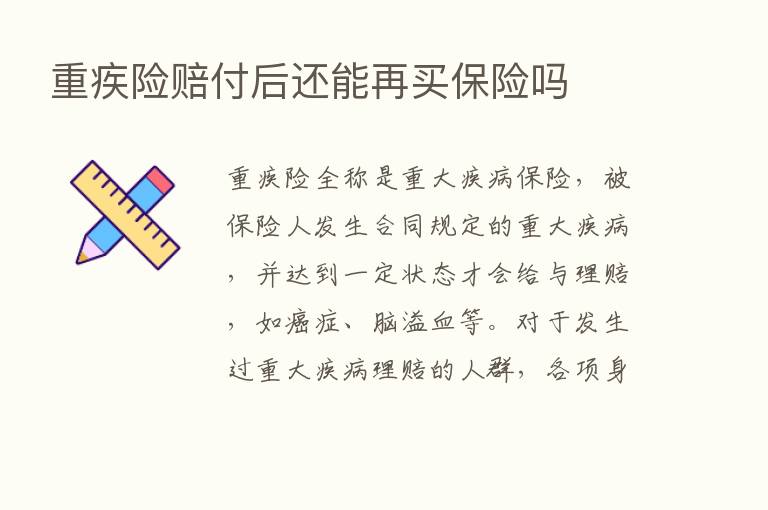 重疾险赔付后还能再买      吗