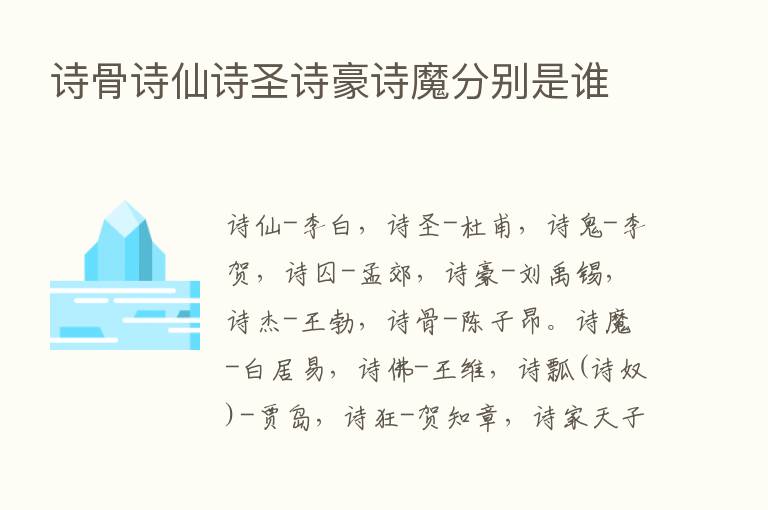 诗骨诗仙诗圣诗豪诗魔分别是谁