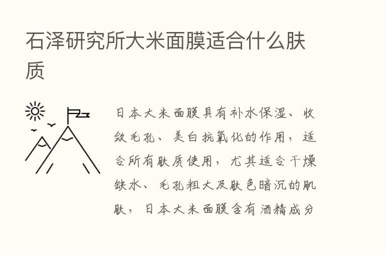 石泽研究所大米面膜适合什么肤质