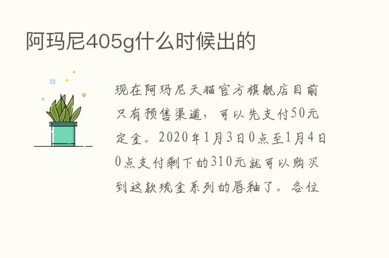 阿玛尼405g什么时候出的