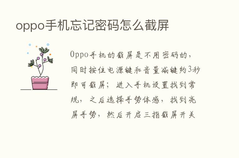 oppo手机忘记密码怎么截屏