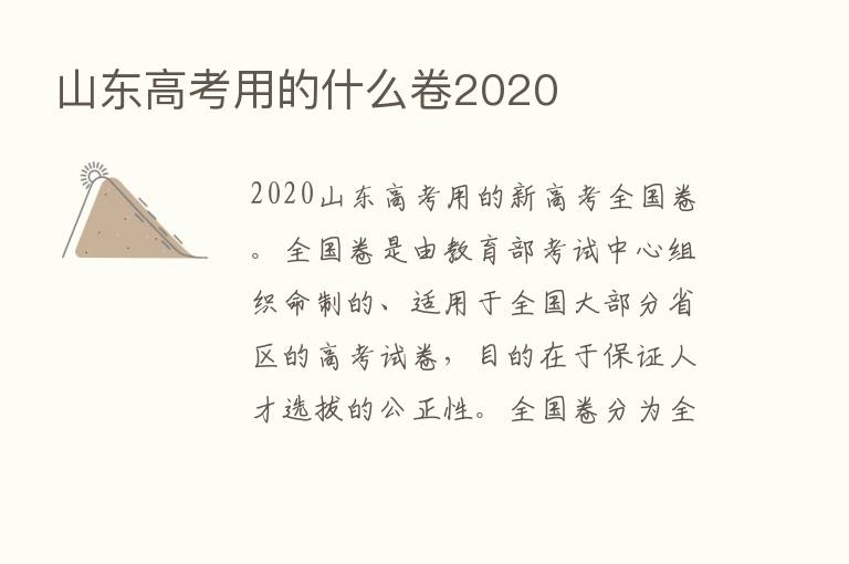 山东高考用的什么卷2020