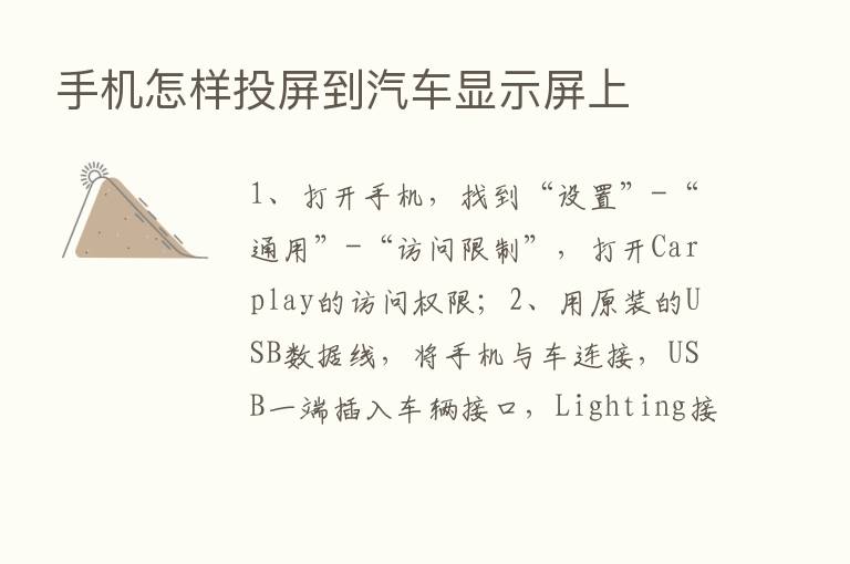 手机怎样投屏到汽车显示屏上