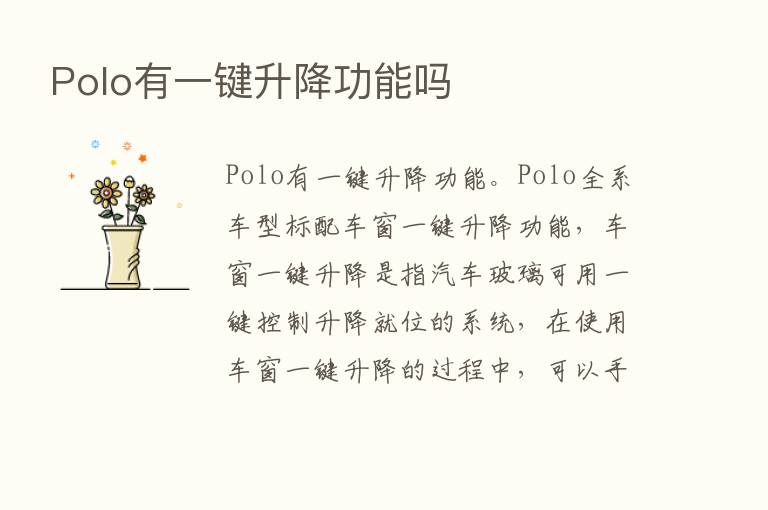 Polo有一键升降功能吗