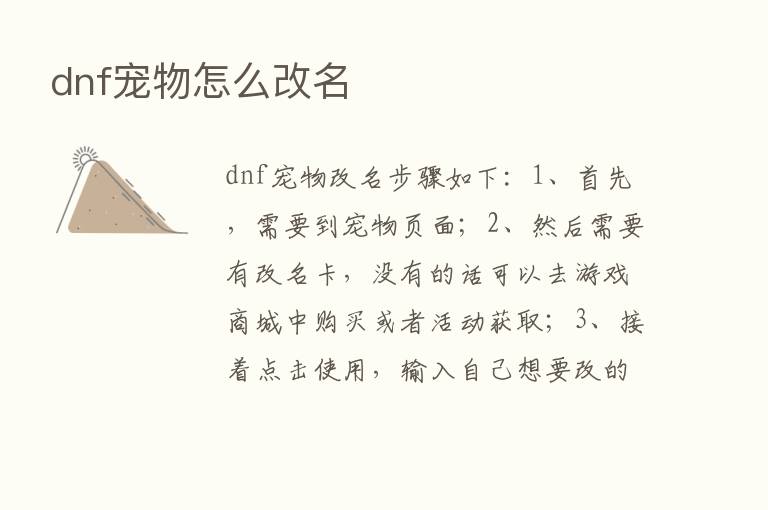 dnf宠物怎么改名