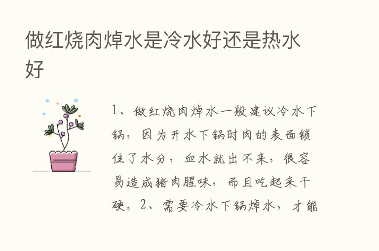 做红烧肉焯水是冷水好还是热水好