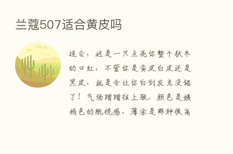 兰蔻507适合黄皮吗