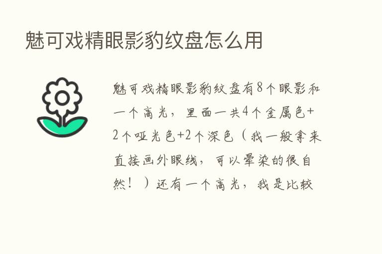 魅可戏精眼影豹纹盘怎么用