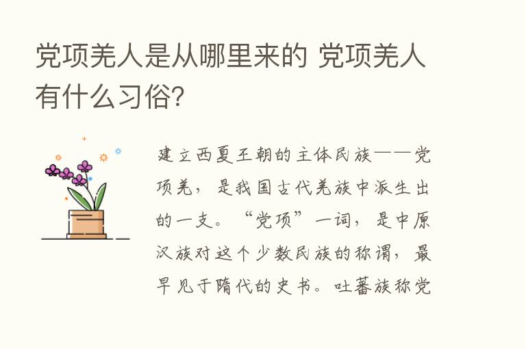 党项羌人是从哪里来的 党项羌人有什么习俗？