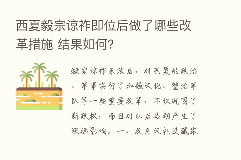 西夏毅宗谅祚即位后做了哪些改革措施 结果如何？