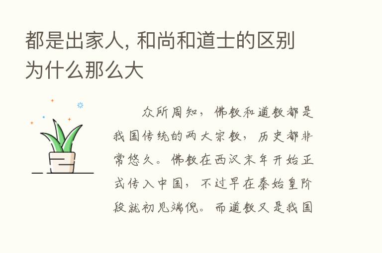 都是出家人, 和尚和道士的区别为什么那么大