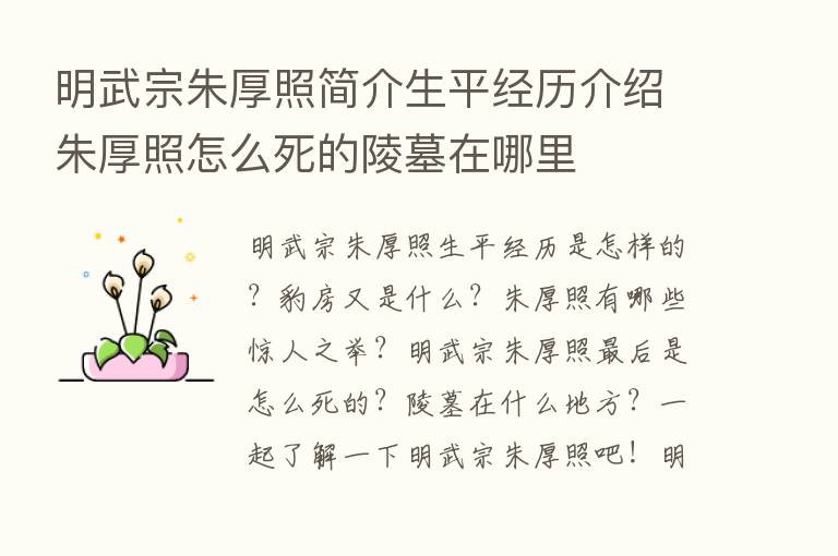 明武宗朱厚照简介生平经历介绍朱厚照怎么死的陵墓在哪里