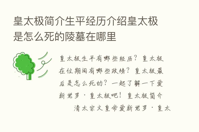 皇太极简介生平经历介绍皇太极是怎么死的陵墓在哪里