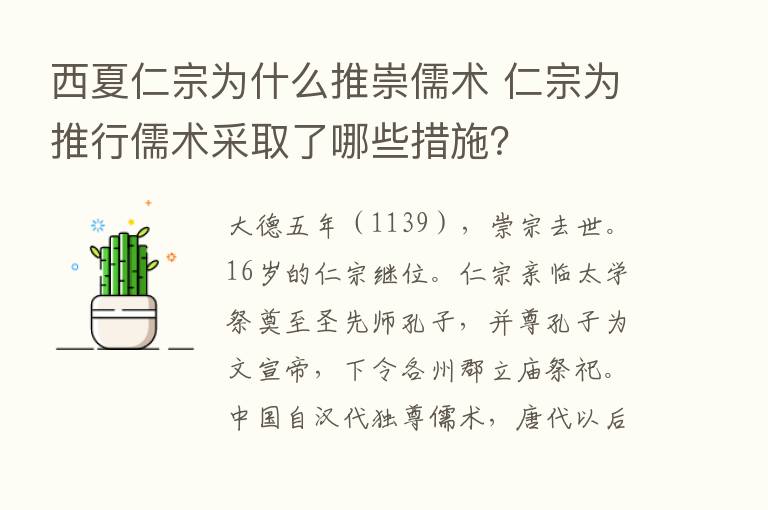 西夏仁宗为什么推崇儒术 仁宗为推行儒术采取了哪些措施？