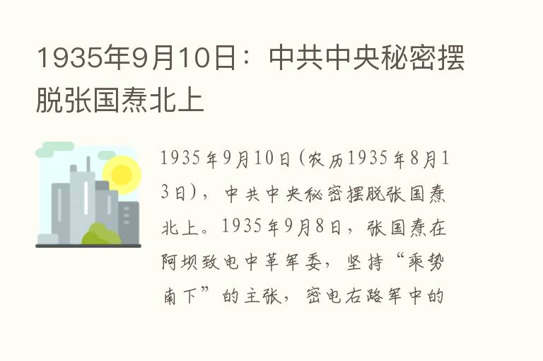 1935年9月10日：中共中央秘密摆脱张国焘北上