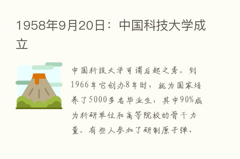 1958年9月20日：中国科技大学成立