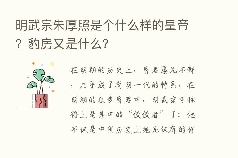 明武宗朱厚照是个什么样的皇帝？豹房又是什么？