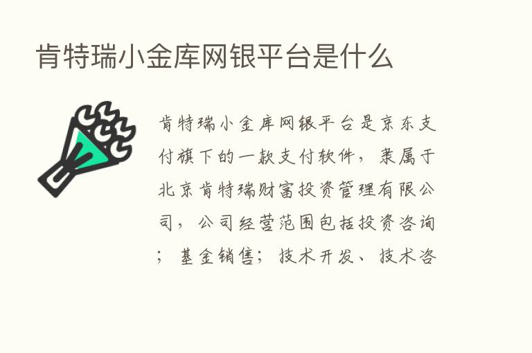 肯特瑞小金库网银平台是什么