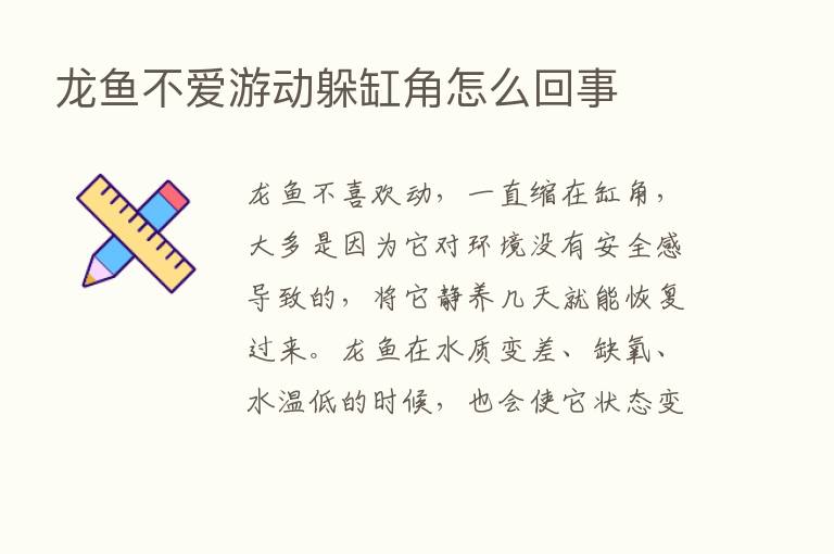 龙鱼不爱游动躲缸角怎么回事