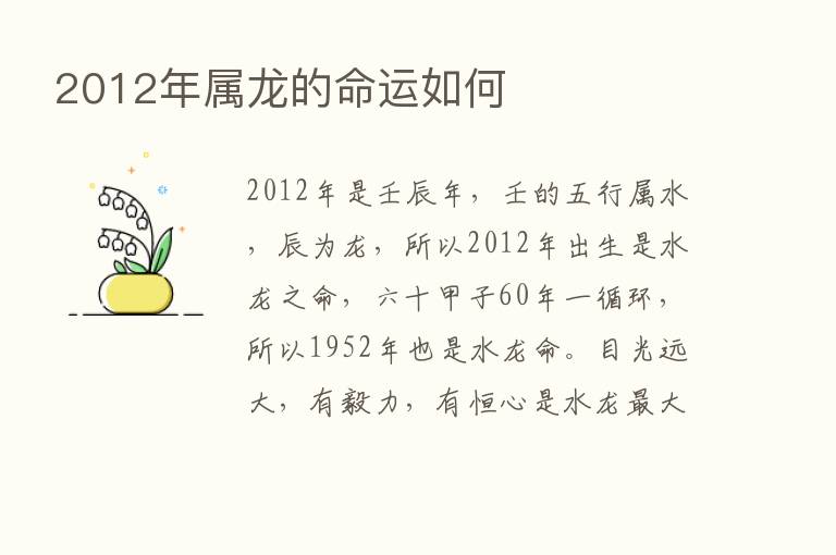 2012年属龙的命运如何