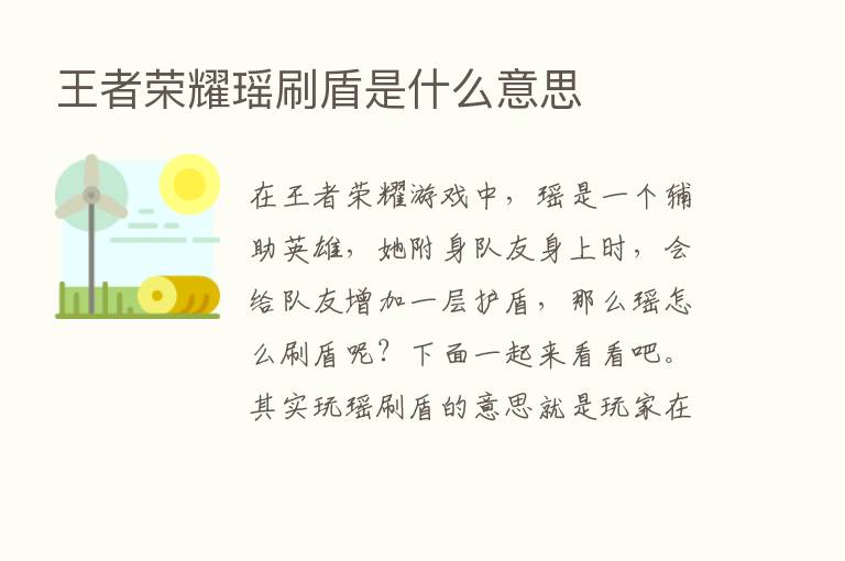 王者      瑶刷盾是什么意思