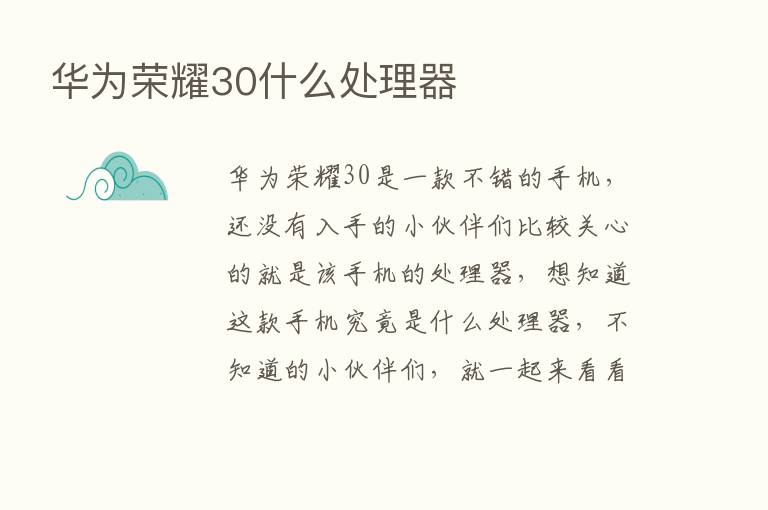 华为      30什么处理器