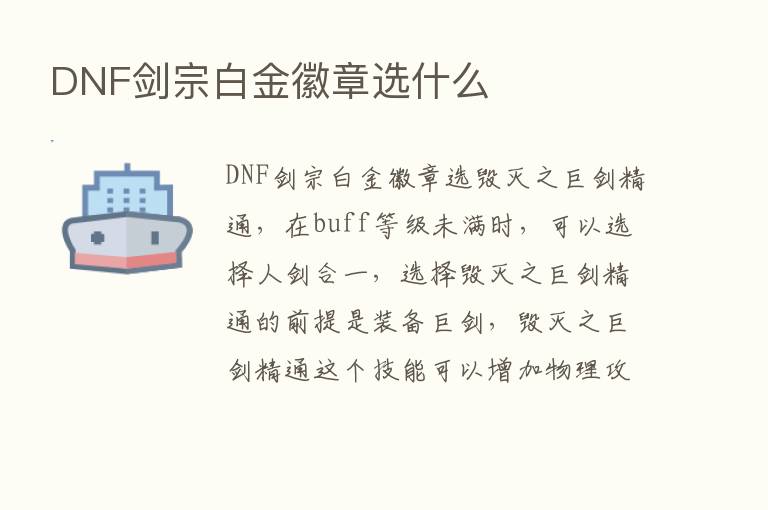 DNF剑宗白金徽章选什么