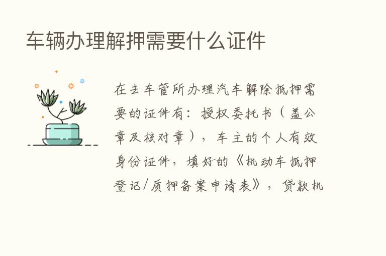 车辆办理解押需要什么证件