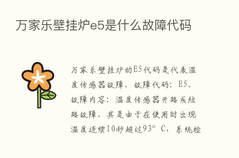 万家乐壁挂炉e5是什么故障代码