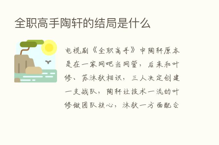 全职高手陶轩的结局是什么